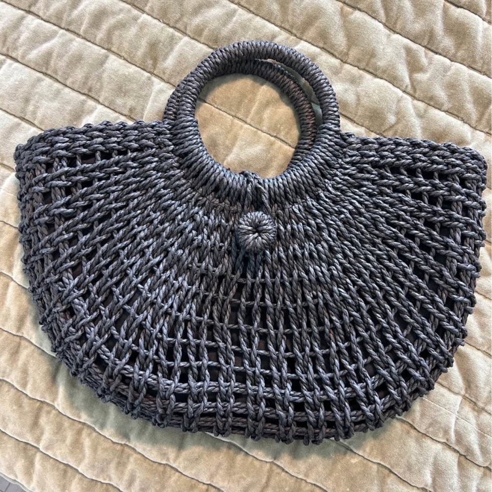 Woven Round-Handle Women’s Bag in Charcoal Gray